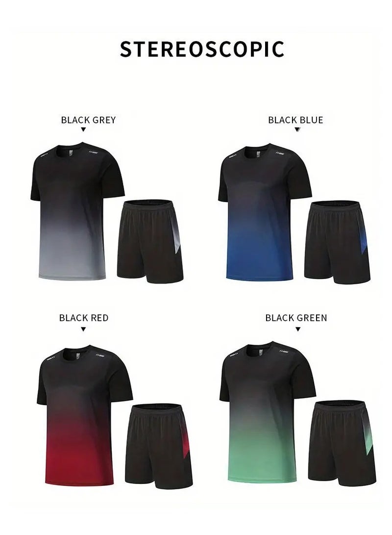 Generic 2-piece Men's sportswear  set  summer running gear Quick-drying short-sleeved T-shirt Sports training fitness clothing Quick-drying Shorts Set - Image 3