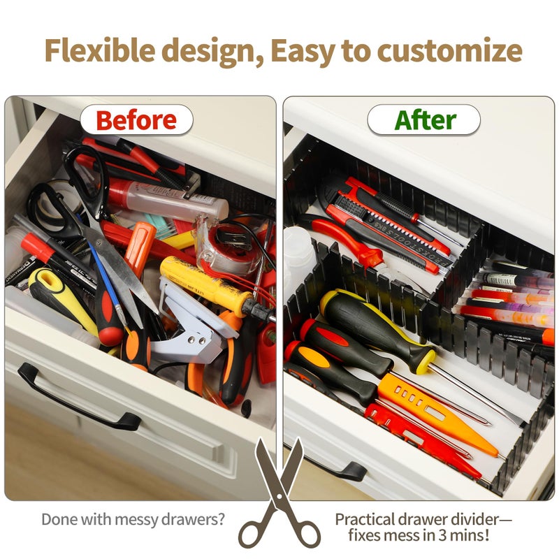 Bofoho Drawer Divider Adjustable Diy Storage Organizer Separator for Tidying Clutter Cutlery Makeup Clothes of Dresses, Desk & Box in Kitchen Bathroom Bedroom Office (Cut at Will) (Black 8pcs) - Image 3