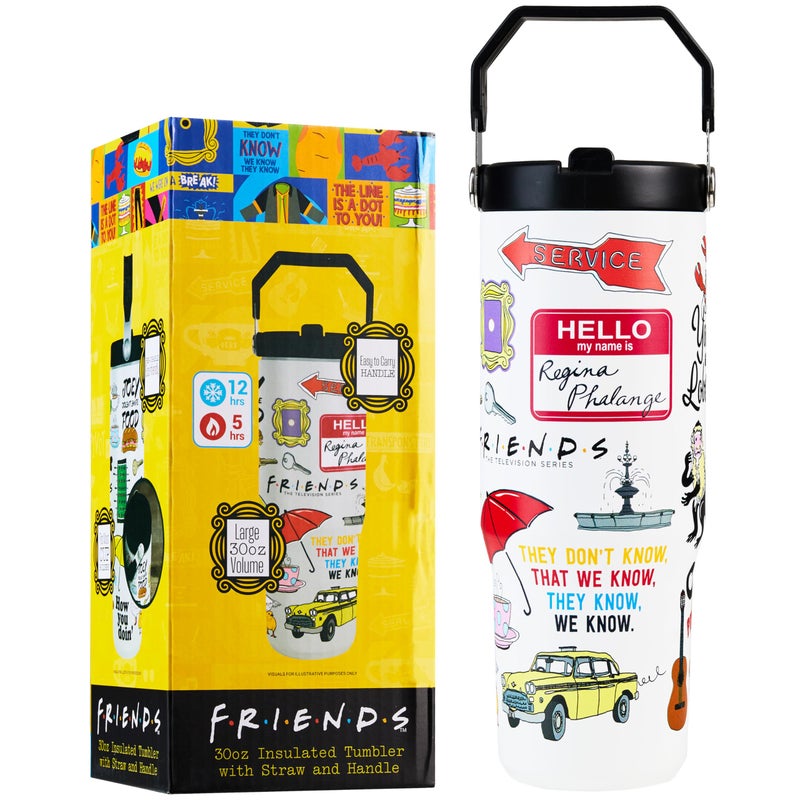 Get Trend Friends Tumbler with Straw 30oz Kids Teens Adults Insulated Cup with Lid Handle Travel Mug Cups with Lids for Office Gifts (White Friends) - Image 1