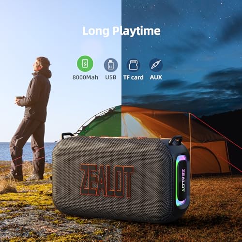 ZEALOT Bluetooth Speaker, 60W(Peak) Speaker Bluetooth Wireless, Portable Outdoor Speakers IPX6 Waterproof, Stereo Loud Sound with Deep Bass,Dual Pair/BT5.3/EQ/TF/AUX, for Pool/Party/Travel - Image 3