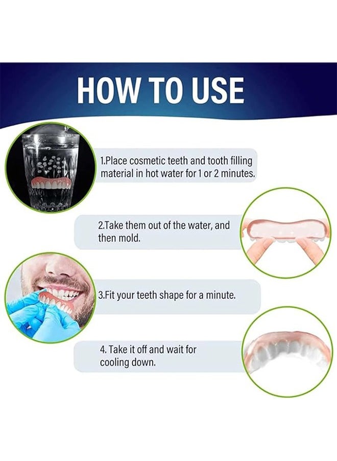 INSTANT 1 Pair False Teeth Veneers Top and Bottom Instant Veneers Fake Teeth White Dentures Instant Smile Veneers Cosmetic Teeth Whitening Temporary Prosthesis Teeth with Thermal Beads for Men Women Adult  - Image 2