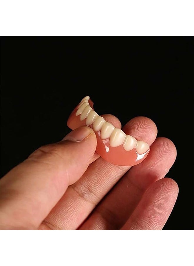 INSTANT 1 Pair False Teeth Veneers Top and Bottom Instant Veneers Fake Teeth White Dentures Instant Smile Veneers Cosmetic Teeth Whitening Temporary Prosthesis Teeth with Thermal Beads for Men Women Adult  - Image 4
