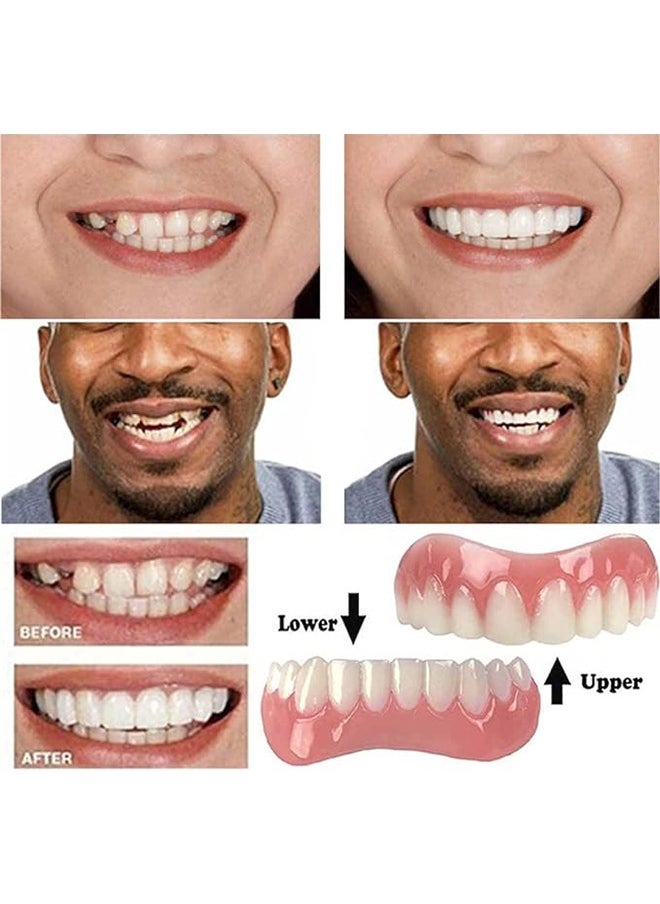INSTANT 1 Pair False Teeth Veneers Top and Bottom Instant Veneers Fake Teeth White Dentures Instant Smile Veneers Cosmetic Teeth Whitening Temporary Prosthesis Teeth with Thermal Beads for Men Women Adult  - Image 5