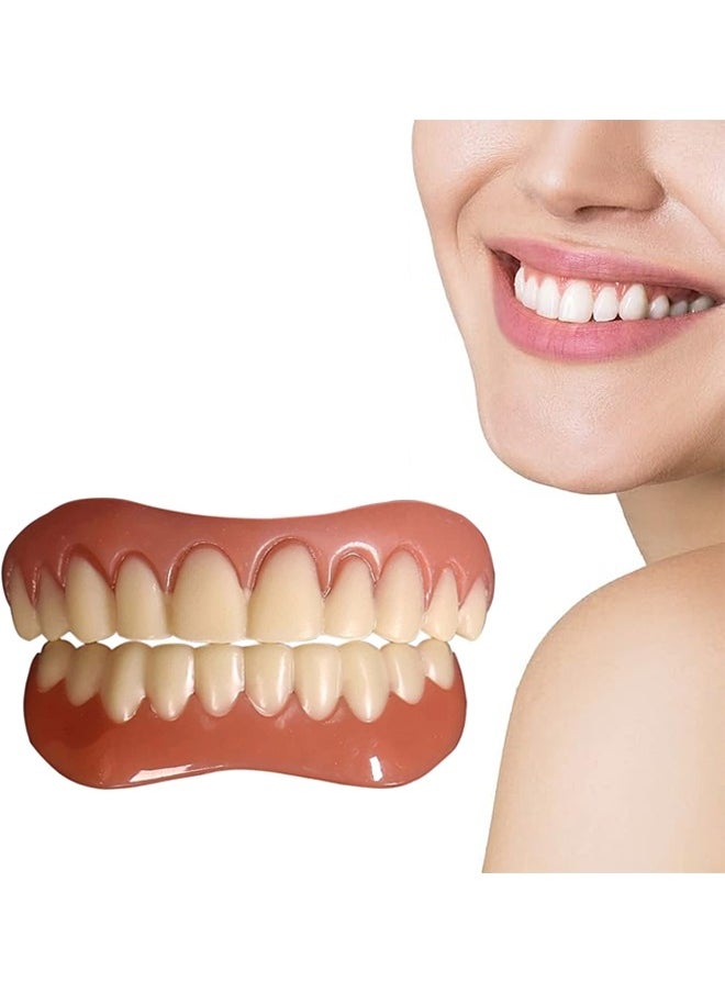 INSTANT 1 Pair False Teeth Veneers Top and Bottom Instant Veneers Fake Teeth White Dentures Instant Smile Veneers Cosmetic Teeth Whitening Temporary Prosthesis Teeth with Thermal Beads for Men Women Adult  - Image 1