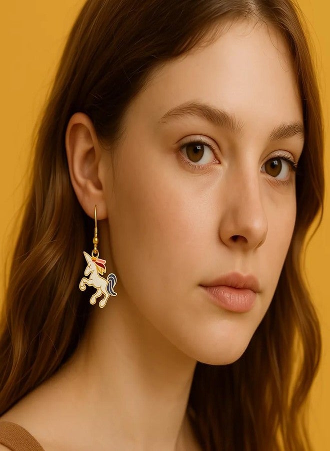 High Trendz Stylish,Trendy And Light Weight Enamel Gold Plated Charm Earrings For Women And Girls (Unicorn) - Image 2