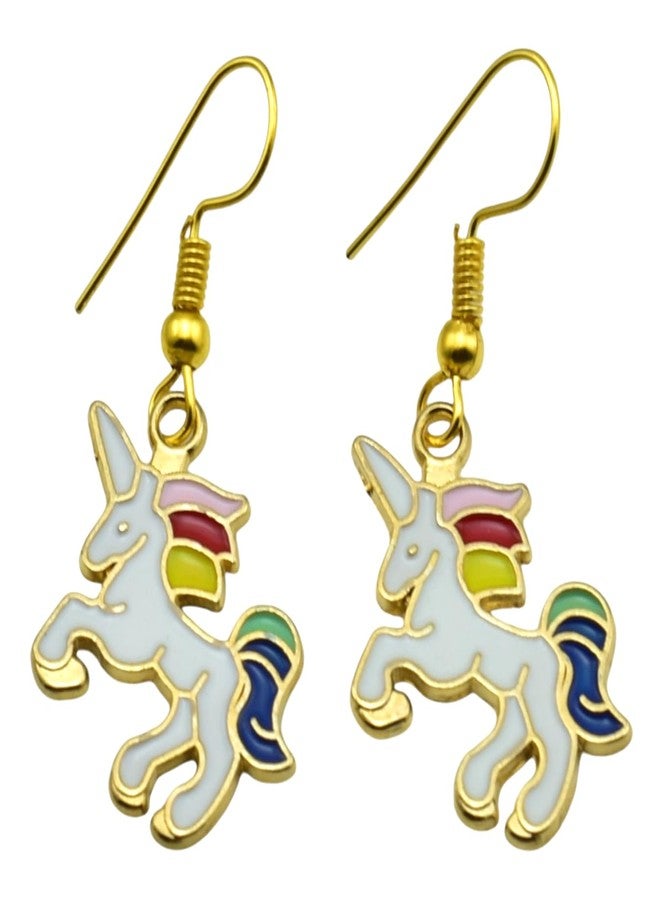 High Trendz Stylish,Trendy And Light Weight Enamel Gold Plated Charm Earrings For Women And Girls (Unicorn) - Image 1