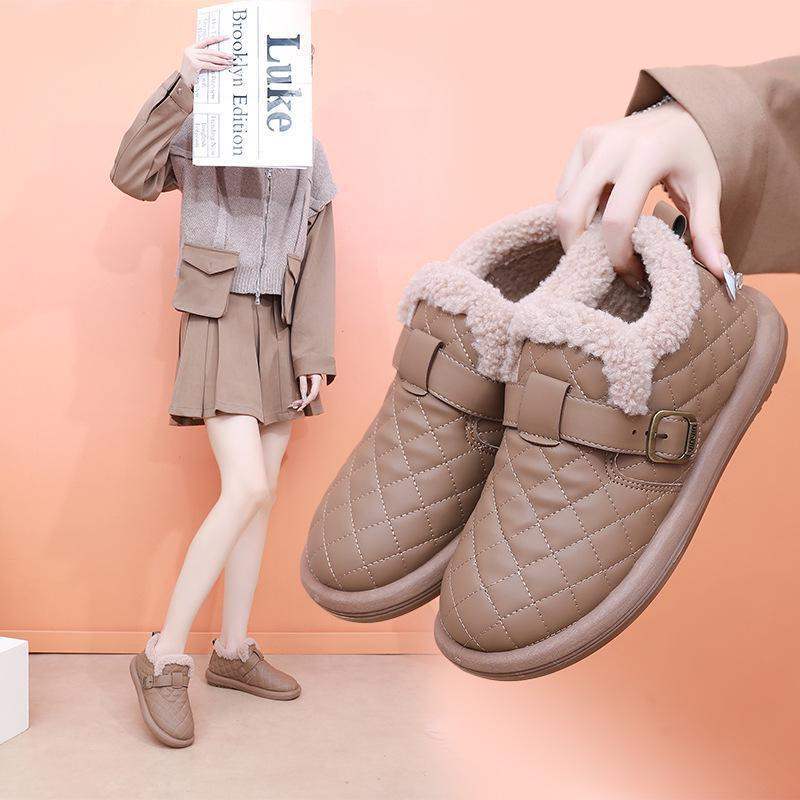 Women'S Winter Cotton Shoes, Old Northern Leather Flat Non-Slip Mom Short Boots, Fleece-Lined, Thickened, Waterproof, Cold-Proof Snow Boots - Image 3
