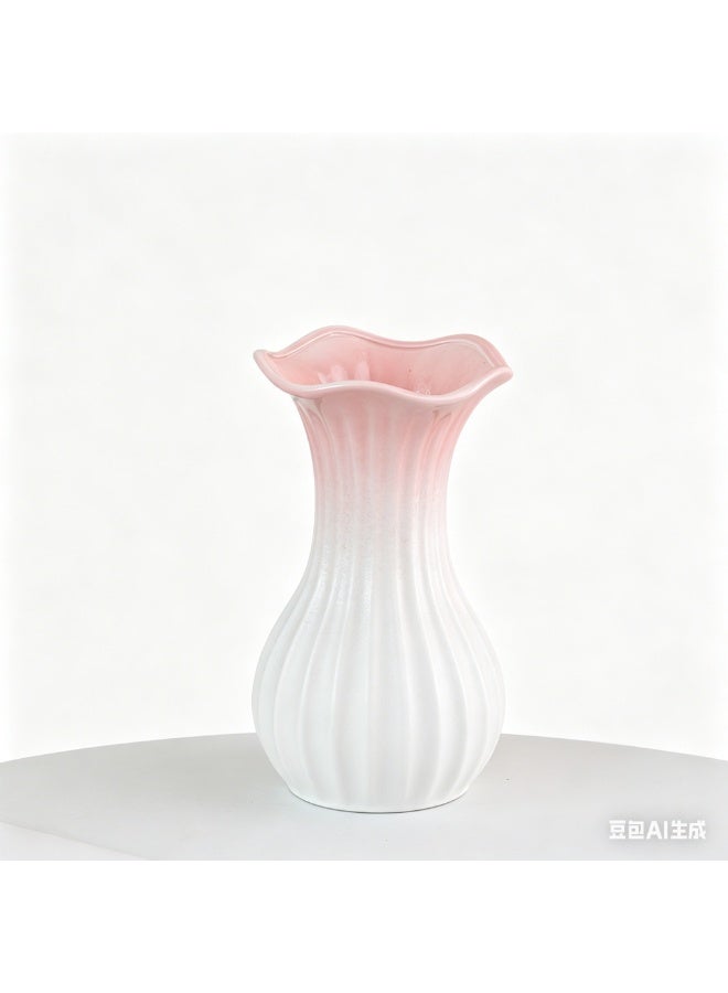 Generic Modern Minimalist Ceramic Vase – Pink to White Gradient – 8.3 inches Tall x 4.7 inches Wide (21cm H x 12cm D) – Elegant Flower Vase for Home Office Desk – Birthday, Wedding, Housewarming Gift for Family, Lovers, Kids, Friends - Image 1