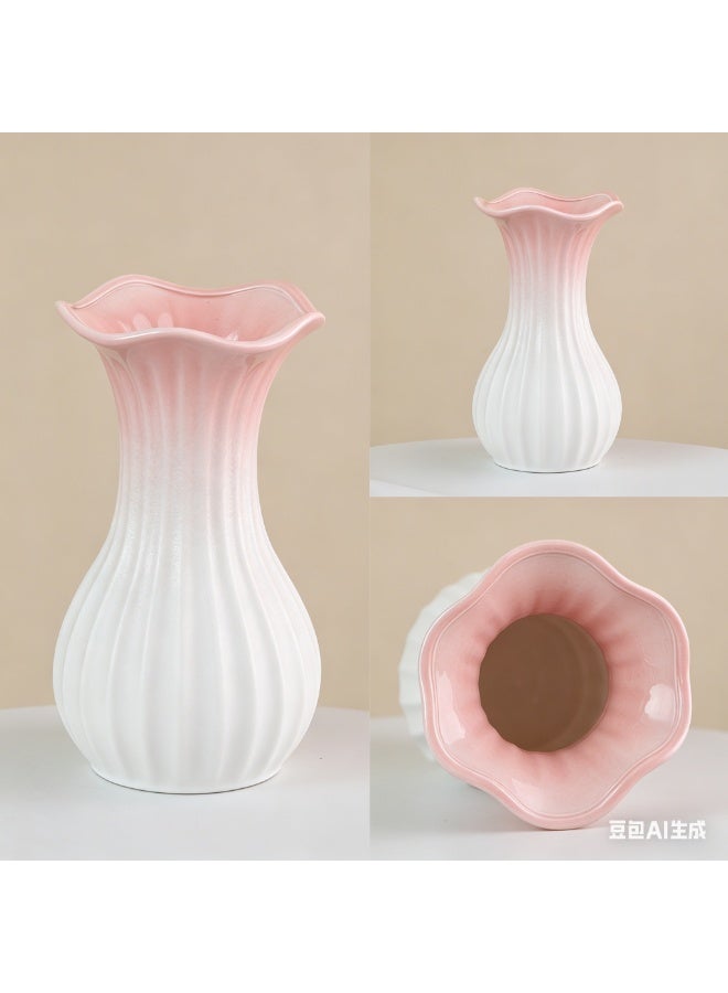 Generic Modern Minimalist Ceramic Vase – Pink to White Gradient – 8.3 inches Tall x 4.7 inches Wide (21cm H x 12cm D) – Elegant Flower Vase for Home Office Desk – Birthday, Wedding, Housewarming Gift for Family, Lovers, Kids, Friends - Image 2