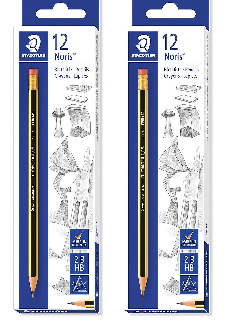 STEADLER Noris Pencil – Pack of 12 (2 Pencils per Pack) with Rubber Tip – 2HB – Total 24 Pencils - Image 1