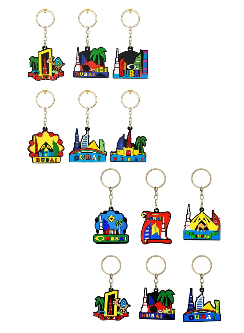 Souvenir Souq 12 pcs Multicolor PVC keychains made from soft, durable rubber with vibrant Dubai Skyscrapers —perfect souvenirs, gifts, or everyday accessories & party Favours. - Image 1