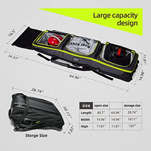 XCMAN Padded Snowboard Bag with Wheels, Extendable Roller Ski Bag for Air Traveling Adjustable Length - Extra Long/Wide/Deep,Waterproof - with Protection Ribs - Image 3