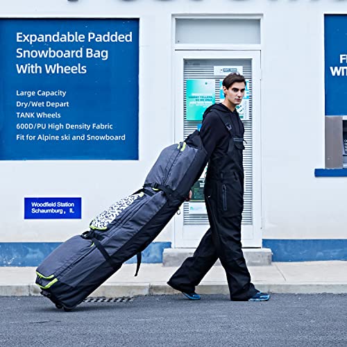 XCMAN Padded Snowboard Bag with Wheels, Extendable Roller Ski Bag for Air Traveling Adjustable Length - Extra Long/Wide/Deep,Waterproof - with Protection Ribs - Image 5