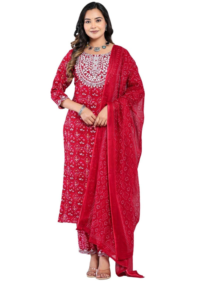 rytras Women's Embroidered Straight Kurta Set with Palazzo Pants & Dupatta- Ethnic Wear, Maroon(RYT607-New,M) - Image 1