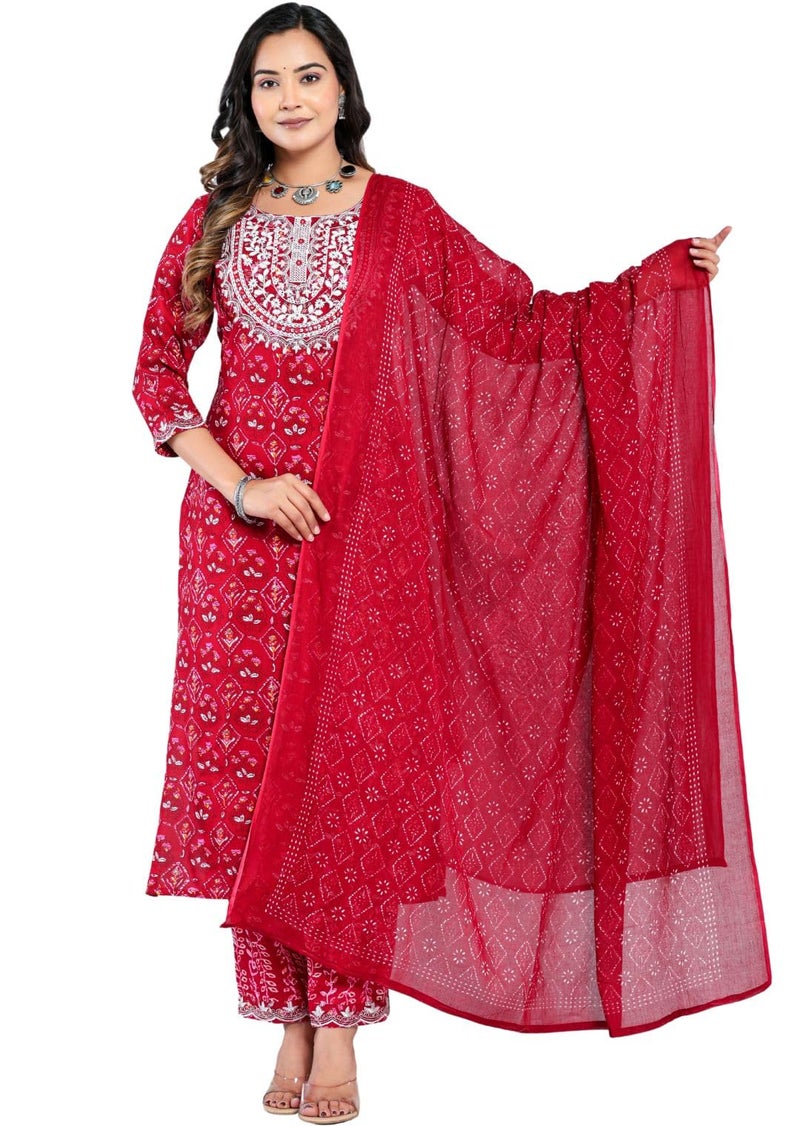 rytras Women's Embroidered Straight Kurta Set with Palazzo Pants & Dupatta- Ethnic Wear, Maroon(RYT607-New,M) - Image 4