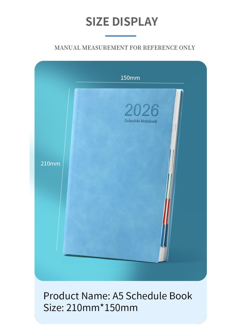 2026Schedule Book,Notebook diary,  A5 leather ruled notebook400 pages diary 100gsm thick paper hardcover notebook with pockets, suitable for working men and women, for business writing, note taking, school office - Image 1