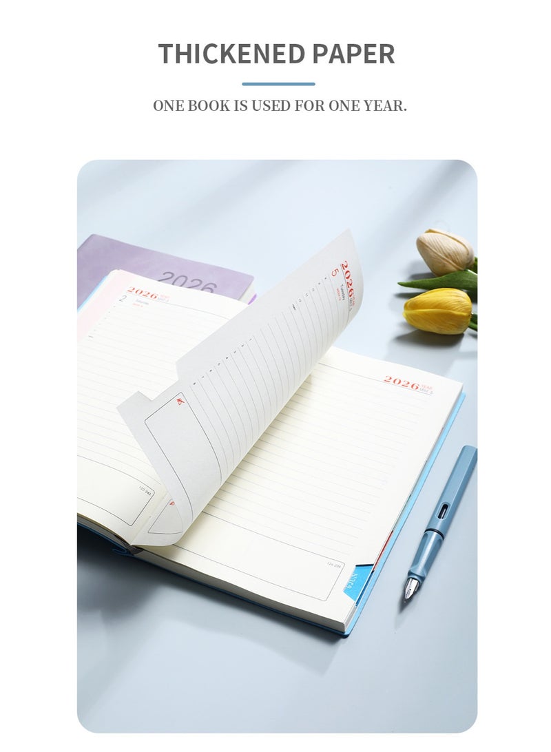 2026Schedule Book,Notebook diary,  A5 leather ruled notebook400 pages diary 100gsm thick paper hardcover notebook with pockets, suitable for working men and women, for business writing, note taking, school office - Image 4
