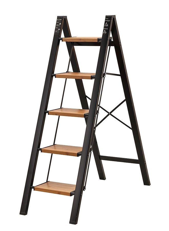 LAWAZIM Pro7 5-Step Folding Ladder - Brown - 150kg Load Capacity Step Stool with Wide Anti-Slip Pedals, Space-Saving Design, Support Rod Structure, and Noise-Free Feet - for Indoor and Outdoor Use - Image 1