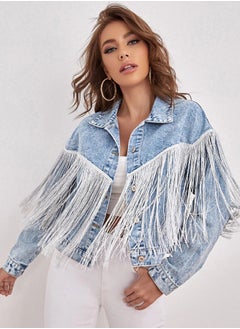 Loquat Fashionable Tassel Splicing Denim Short Jacket  - Image 2