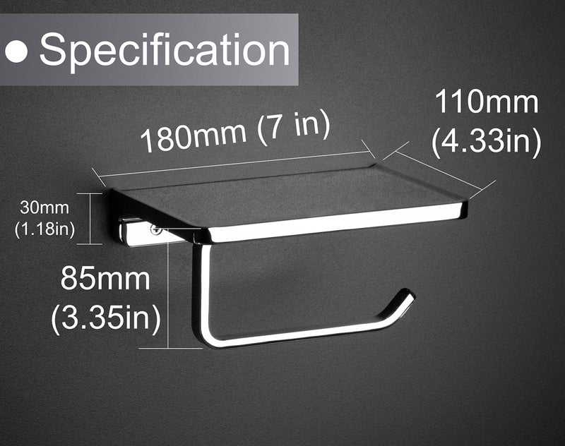 Linkaa Toilet Paper Holder with Shelf Polished Chrome,Bathroom Accessories Wall Mount Phone Holder,Heavy Duty Zinc Alloy Tissue Paper Roll Holder Cell Phone Storage Shelf (Polished Chrome) - Image 3