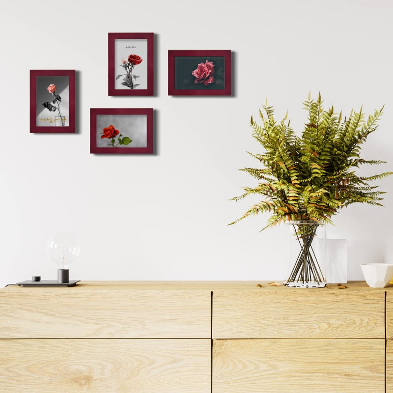 Egofine Egofine 4x6 Picture Frames Set of 4 Covered by Plexiglass - Made of Solid Wood for Table Top Display and Wall Mounting photo frame Cherry Red  - Image 3