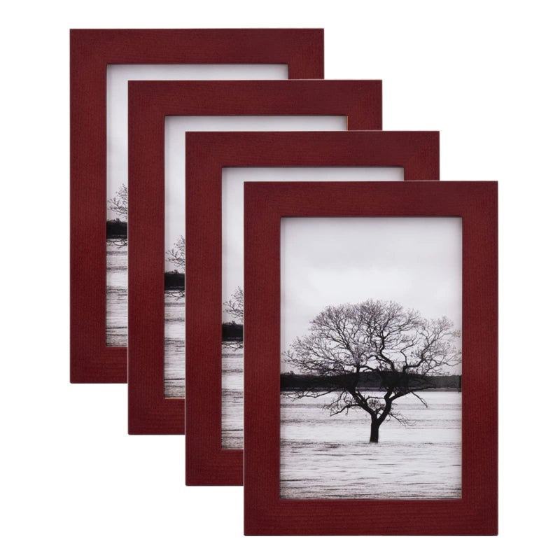 Egofine Egofine 4x6 Picture Frames Set of 4 Covered by Plexiglass - Made of Solid Wood for Table Top Display and Wall Mounting photo frame Cherry Red  - Image 1