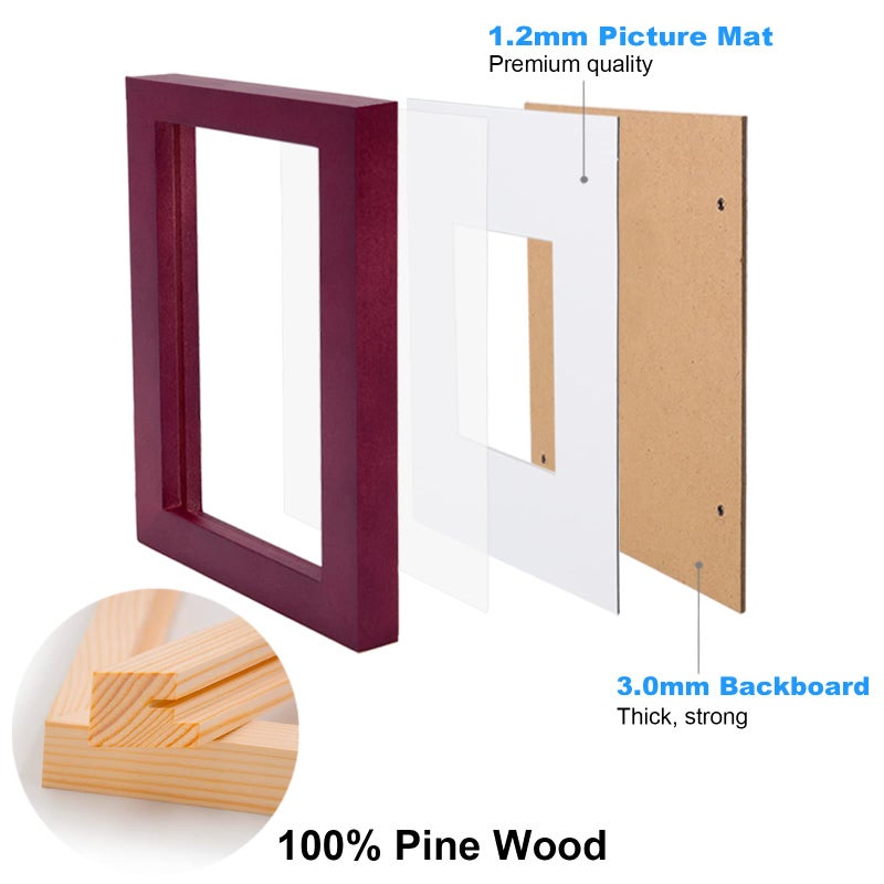 Egofine Egofine 4x6 Picture Frames Set of 4 Covered by Plexiglass - Made of Solid Wood for Table Top Display and Wall Mounting photo frame Cherry Red  - Image 5
