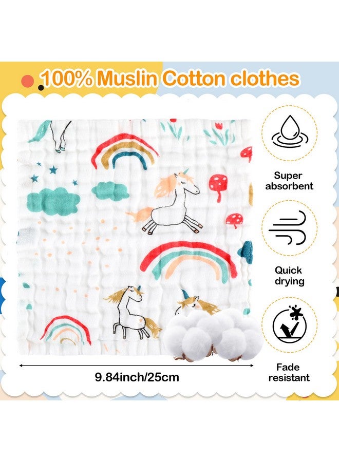 VitalCozy 50 Pieces Baby Cotton Washcloths Muslin Burp Cloths Soft Wash Cloths for Babies Colorful Baby Rags Washable Toddler Washcloths for Unisex Newborn Infants Girls and Boys, 10 x 10 Inch - Image 2