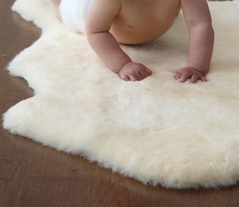 WaySoft Baby Sheepskin Rug, Oeko-TEX Certified, Safe & Natural Nursery Rug, 100% Genuine New Zealand Soft Fur Rug Baby Carpet - Image 1