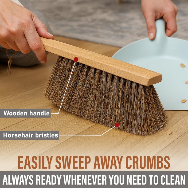 Takavu Multi-Purpose Counter Brush with Solid Wood Handle, Natural Horsehair Bristles for Gentle Dusting of Furniture, Drafting, Patio, Fireplace Cleaning, Shop Brush, Woodworking Tool & Accessories - Image 3