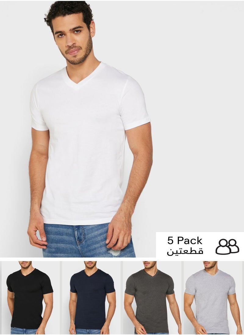 Seventy Five Basics - 5 Pack Essential V Neck T-Shirts - Image 1