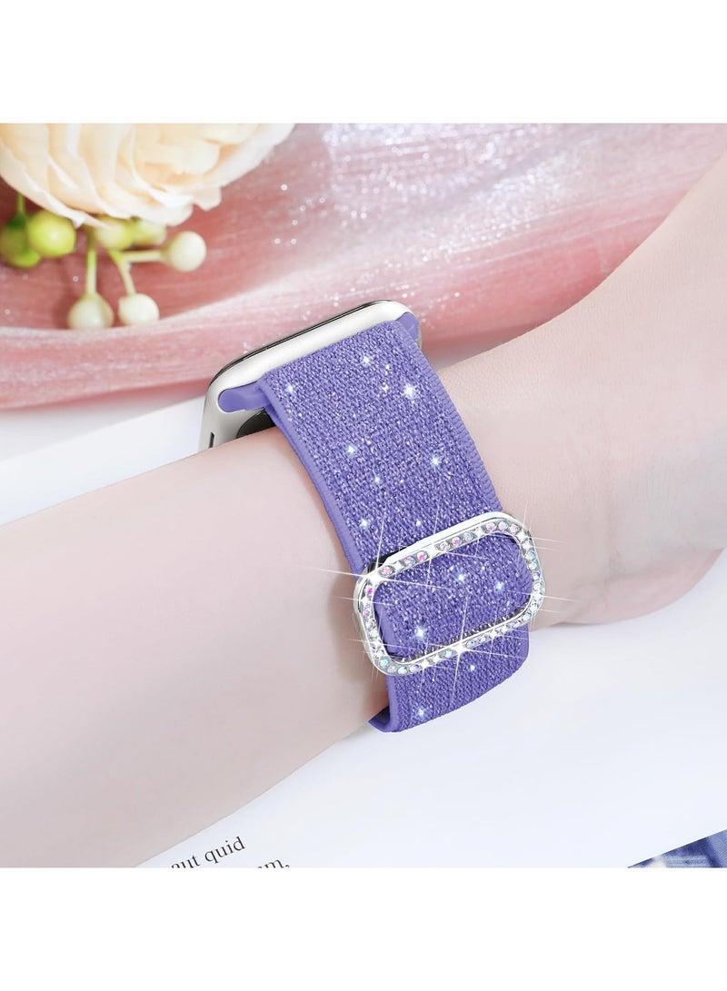 Nylon Band Compatible with Apple Watch Band 42mm 44mm 45mm 46mm 49mm for Women, Sparkly Elastic Solo Loop Bands for iWatch Series 10/9/8/7/6/5/Ultra/Ultra 2 (Light Purple) - Image 4