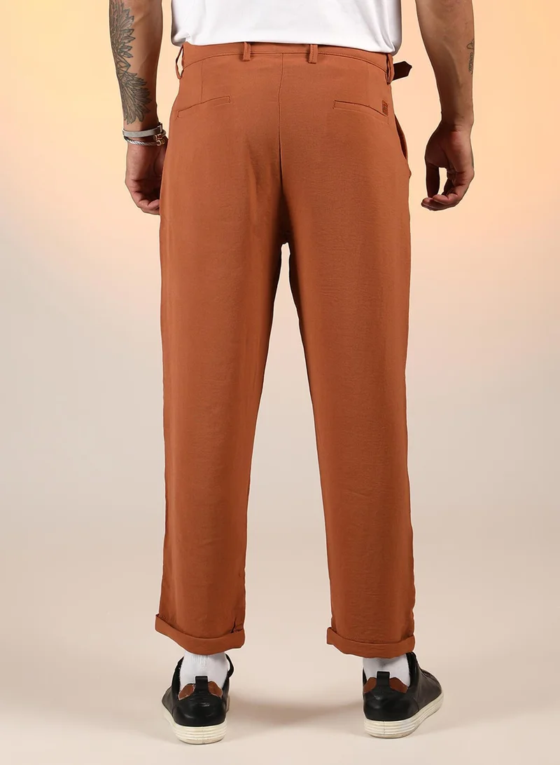 CAHOOT  Men's Sienna Brown Cuffed Pleated Trousers for Men | Best Price UAE