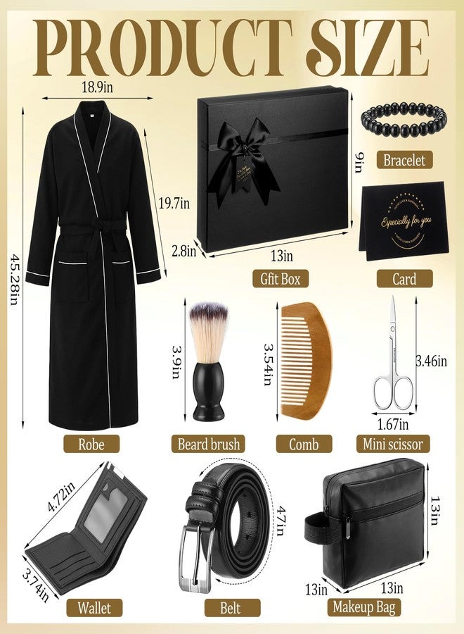 Shyyween 10 Pcs Birthday Gifts Baskets for Men Father Gift Get Well Soon Gifts Beard Care Set Graduation Gift for Him with Bathrobe, Wallet, Beard Comb & Brush Set for Dad Boyfriend Husband(Black - Image 2