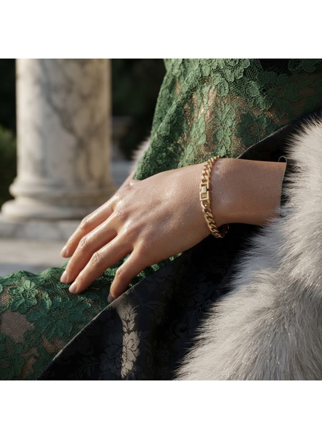 Julia Store 21K Gold Plated Stainless Steel Aesthetic Exquisite Luxury Elegant Dainty Cute Trendy Delicate Charm Dainty Minimalist Chunky Flat Curb  Link Chain Bracelet Jewelry Gifts For Women - Image 3