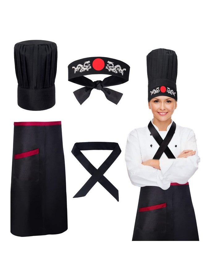Keymall Hibachi Chef Tall Hat and Apron Costume Set with Headband Tie for Japanese Cuisine Lovers and Hibachi Enthusiasts - Image 1