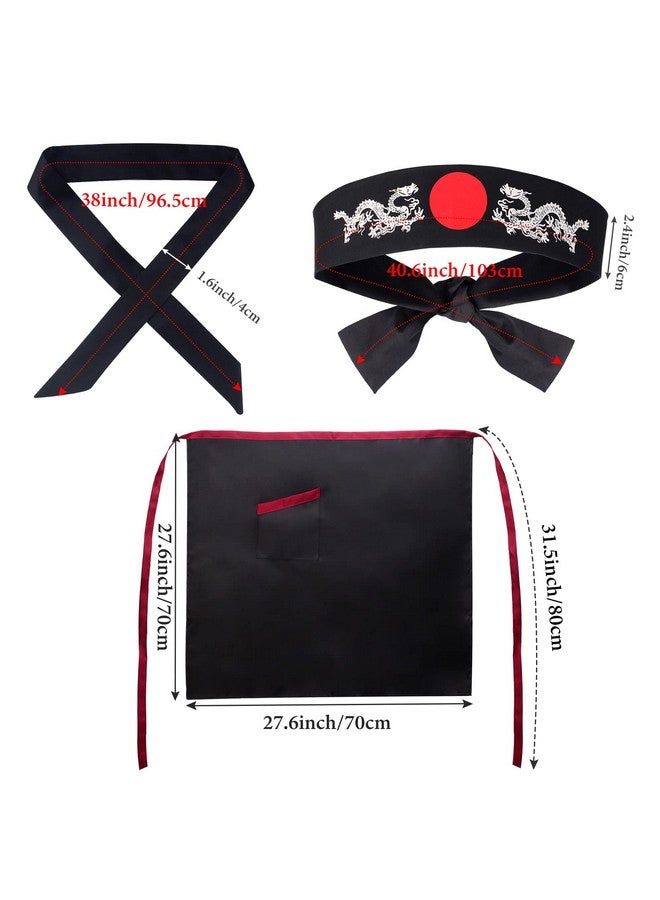 Keymall Hibachi Chef Tall Hat and Apron Costume Set with Headband Tie for Japanese Cuisine Lovers and Hibachi Enthusiasts - Image 3