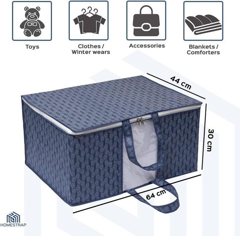 هومستراب حقيبة تخزين تحت السرير من HomeStrap بمقبض أمامي مطبوعة/منظم/غطاء للبطانية (لون أزرق بحري) | عبوة تحتوي على 5 قطع - Image 2
