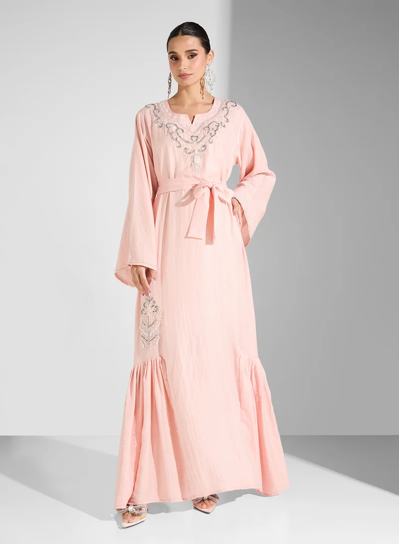 هيا كلوزيت Embellished Jalabiya with Belt