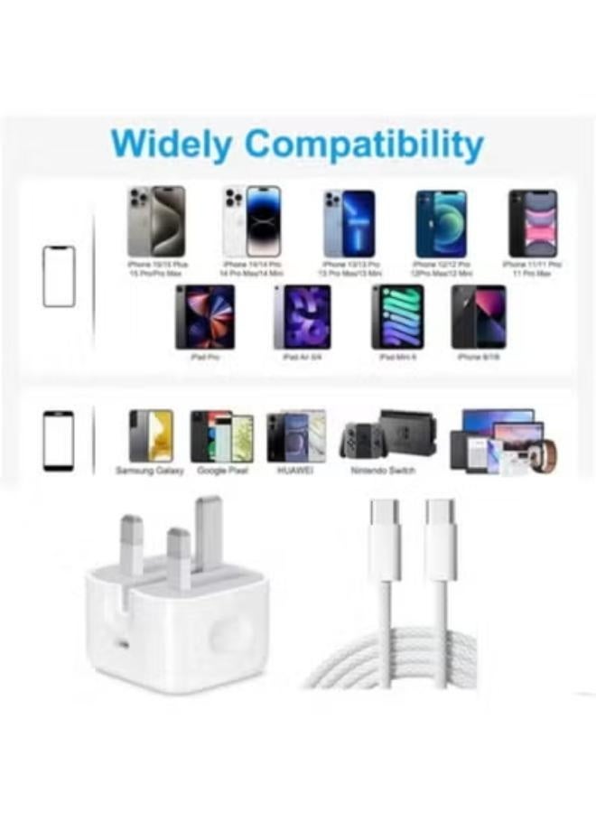 20W Fast Charger with iPhone Head - 1m Type-C Cable, for iPhone 16 Pro Max/15 Pro Max/iPad Air 4/5 10th Gen, Samsung Galaxy and Android - White, USB Type-C - Image 2