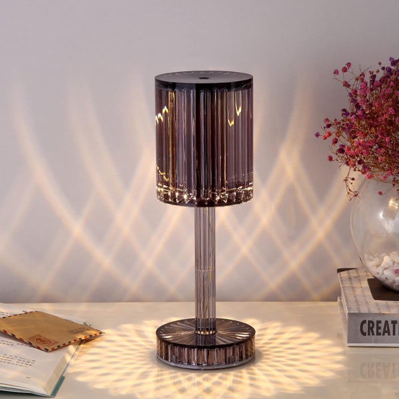 comfrt Touching Control Crystal Lamp, Crystal Table Lamp with Touch Control & USB Port, 3-Way Dimmable Bedside Nightstand Lamp Cordless, Decorative Nightstand lamp for Bedroom, Living Room (Grey) - Image 1