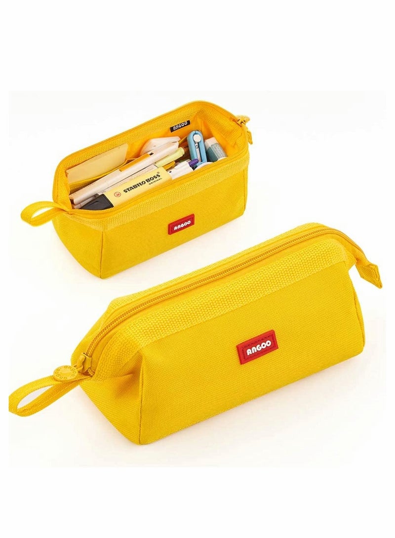 Excefore Pencil Case, Durable Large Capacity Pencil Pouch Pen Bag with Easy Grip Handle, Cosmetic Bag Office Stationery Organizer for School Teen Girl Boy Men Women (Yellow) - Image 1