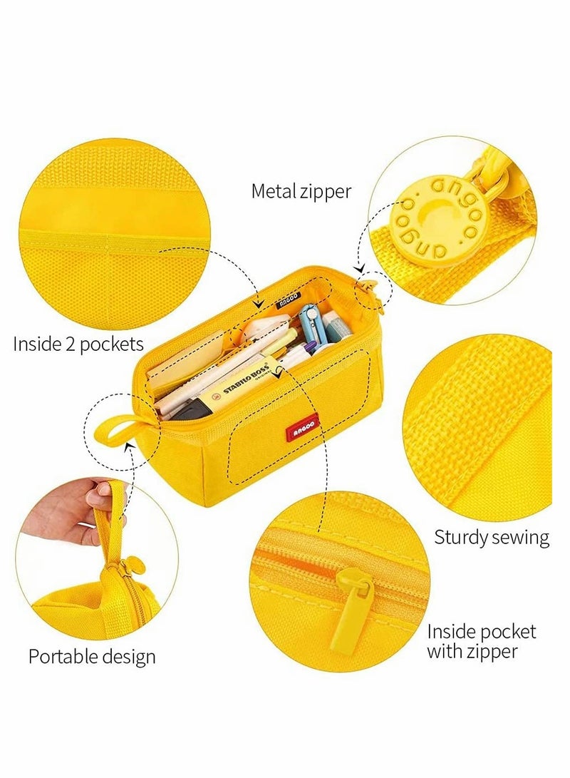 Excefore Pencil Case, Durable Large Capacity Pencil Pouch Pen Bag with Easy Grip Handle, Cosmetic Bag Office Stationery Organizer for School Teen Girl Boy Men Women (Yellow) - Image 3