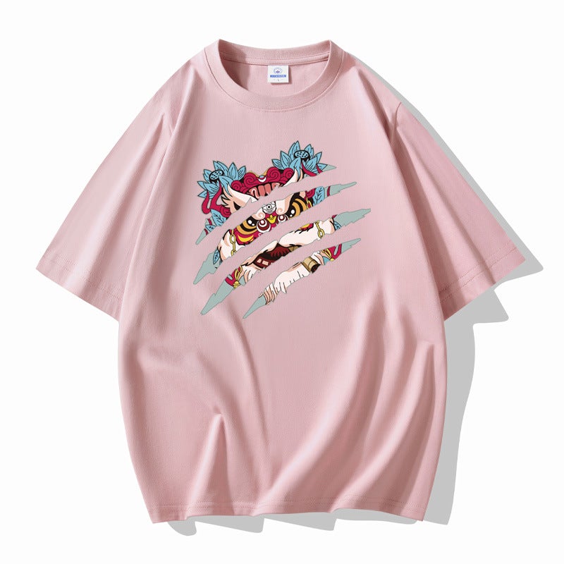 Cotton Short-Sleeved T-Shirt Men'S Loose Round Neck Printed Half-Sleeved Men'S Top Bottoming Shirt Trendy T - Image 4