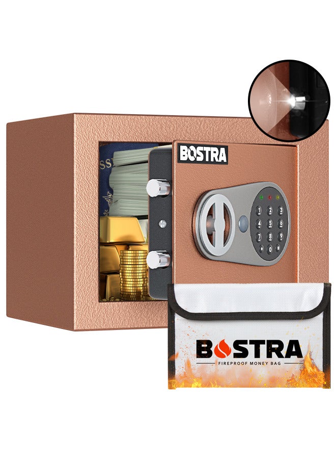 BOSTRA Bostra Fireproof Safe Box with Sensor Light & Fireproof Bag, Money Safe Box with Digital Keypad,Security Safe Box for Home, 0.23 Cubic Small Safe with Keys & Pass Code for Cash Jewelry Gold  - Image 1