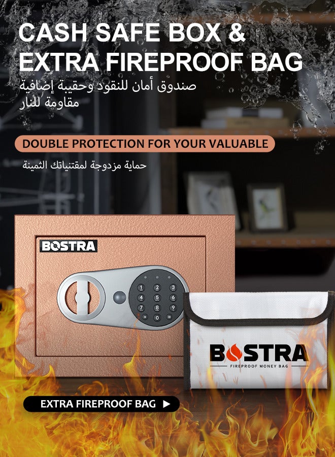 BOSTRA Bostra Fireproof Safe Box with Sensor Light & Fireproof Bag, Money Safe Box with Digital Keypad,Security Safe Box for Home, 0.23 Cubic Small Safe with Keys & Pass Code for Cash Jewelry Gold  - Image 3