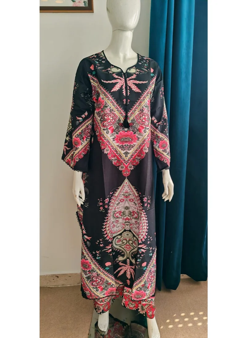 Bazm-A Fashion Atelier  Women's 2-Piece Ethnic Printed Tunic and Pant Set - Black for Women | Best Price UAE