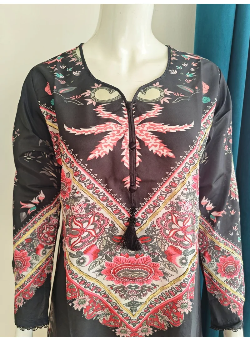 Bazm-A Fashion Atelier  Women's 2-Piece Ethnic Printed Tunic and Pant Set - Black for Women | Best Price UAE