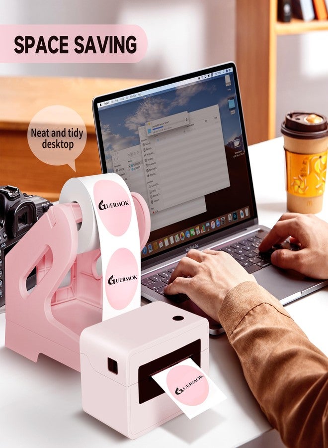 Guermok Thermal Shipping Label Holder for Rolls & Fan-Fold, Fragile Stickers for Shipping, Label Stand Desktop Printer Holder-Home Office Accessory Sticker Dispenser for Holographic (Pink) - Image 4
