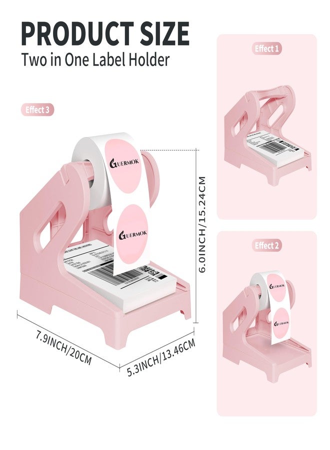 Guermok Thermal Shipping Label Holder for Rolls & Fan-Fold, Fragile Stickers for Shipping, Label Stand Desktop Printer Holder-Home Office Accessory Sticker Dispenser for Holographic (Pink) - Image 2